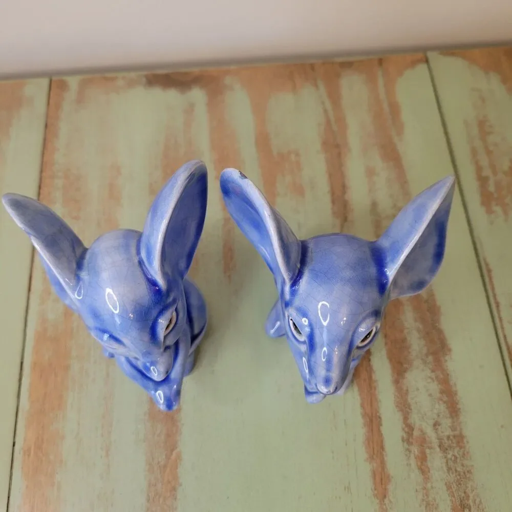Blue Mouse Ceramic Figurine Pair